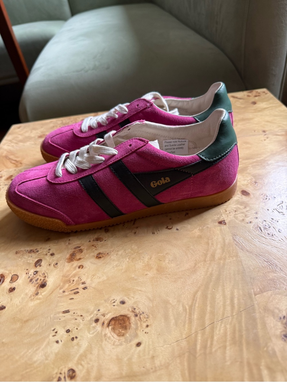 Gola Suede Pink & Black Retro Sneakers with Green Heel